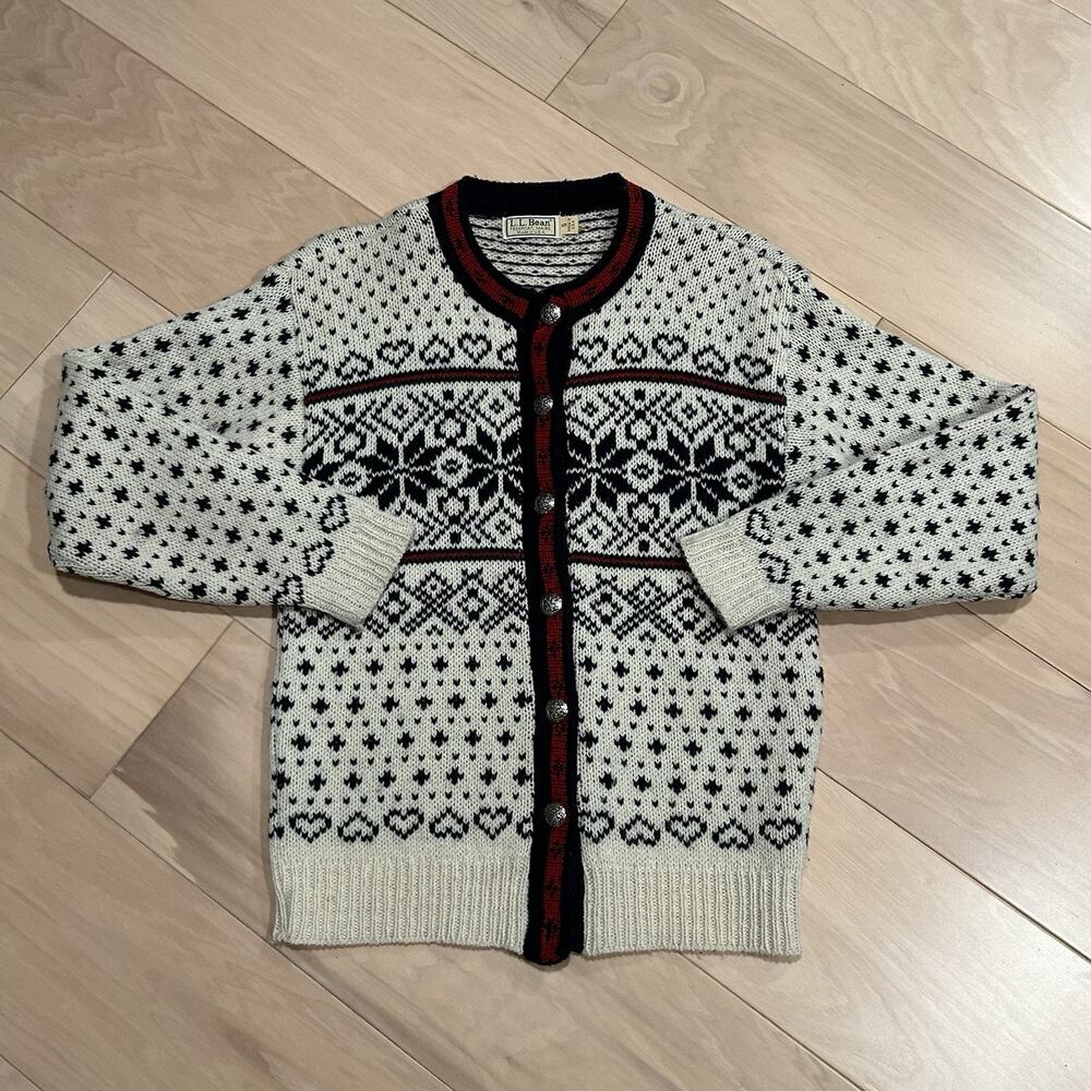 L.L. Bean Fair Isle Cardigan Long Sleeve USA Made Women’s Small